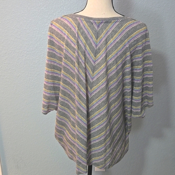 DEMOCRACY Dolman Sleeves Tie Front Top Sz XL Chevron Print In Gray Purple Yellow - Picture 6 of 11